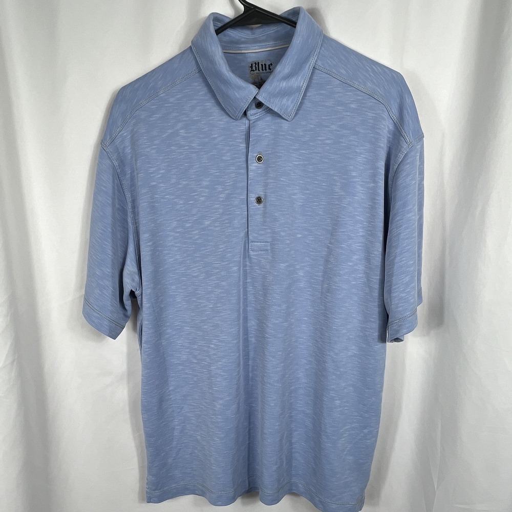 Blue Pronto Uomo Men's Blue Solid Polo Shirt Short Sleeve Size Large‎